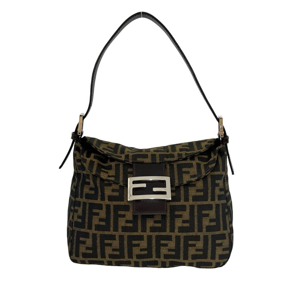 FENDI Zucca FF pattern canvas and leather semi-one shoulder bag/handbag in br...